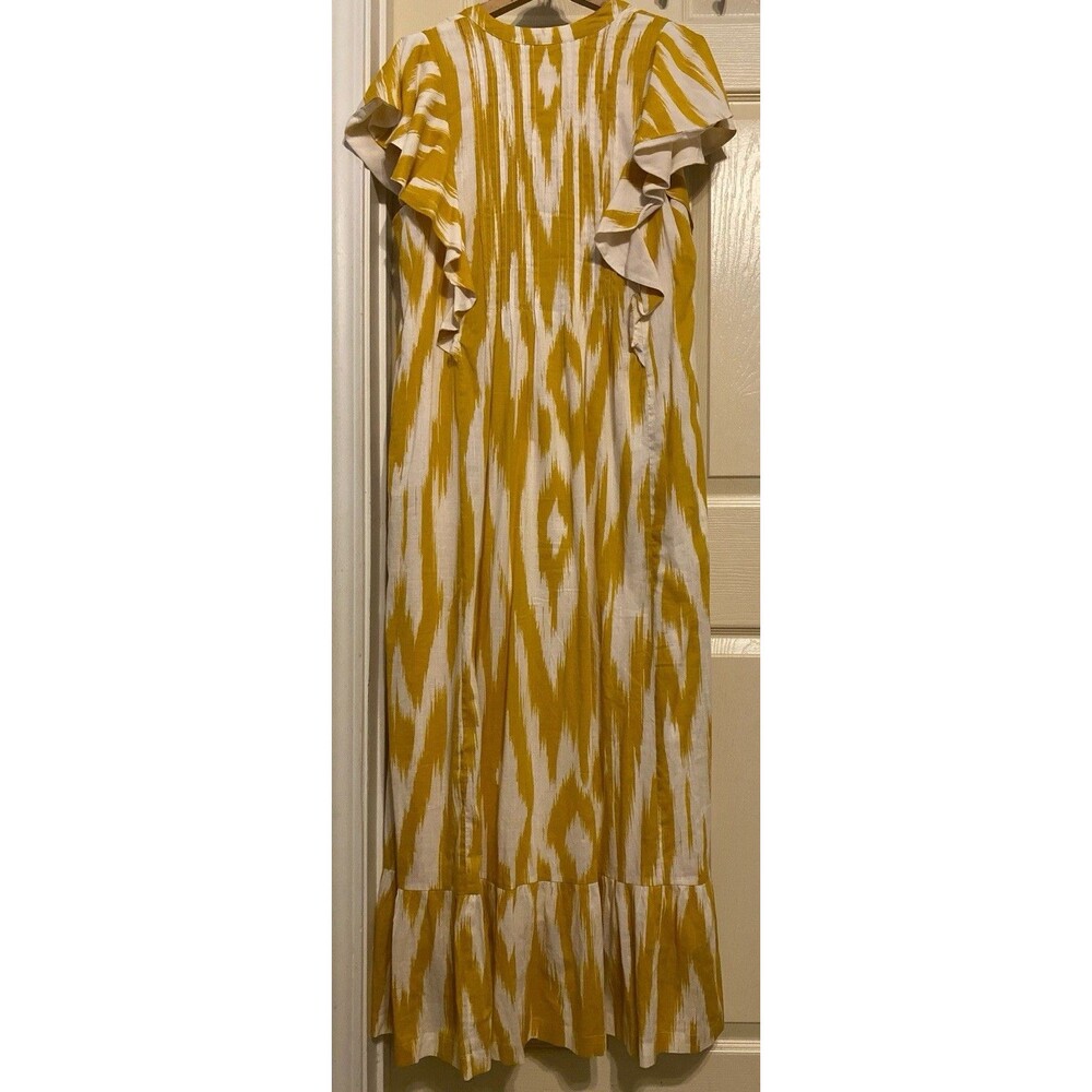 Anthropologie Maeve Cassandra Pintuck Yellow Flutter Sleeve Maxi Dress Large - Picture 8 of 16